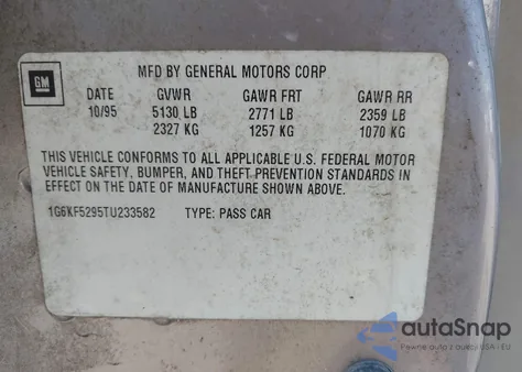 1996 Cadillac Deville Concours from USA, damaged, VIN 1G6KF5295TU233582